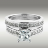 3.72Ct Princess Cut Engagement Ring w Matching Wedding Band 14K Solid White Gold